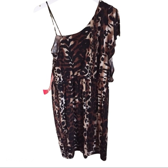 NWT ENFOCUS STUDIO Animal Print One Shoulder Dress With Ruched Waist Brown Large - Picture 9 of 11